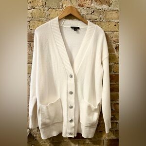 Anne Taylor Oversized Sweater Cardigan with Ornate Buttons White Size XL